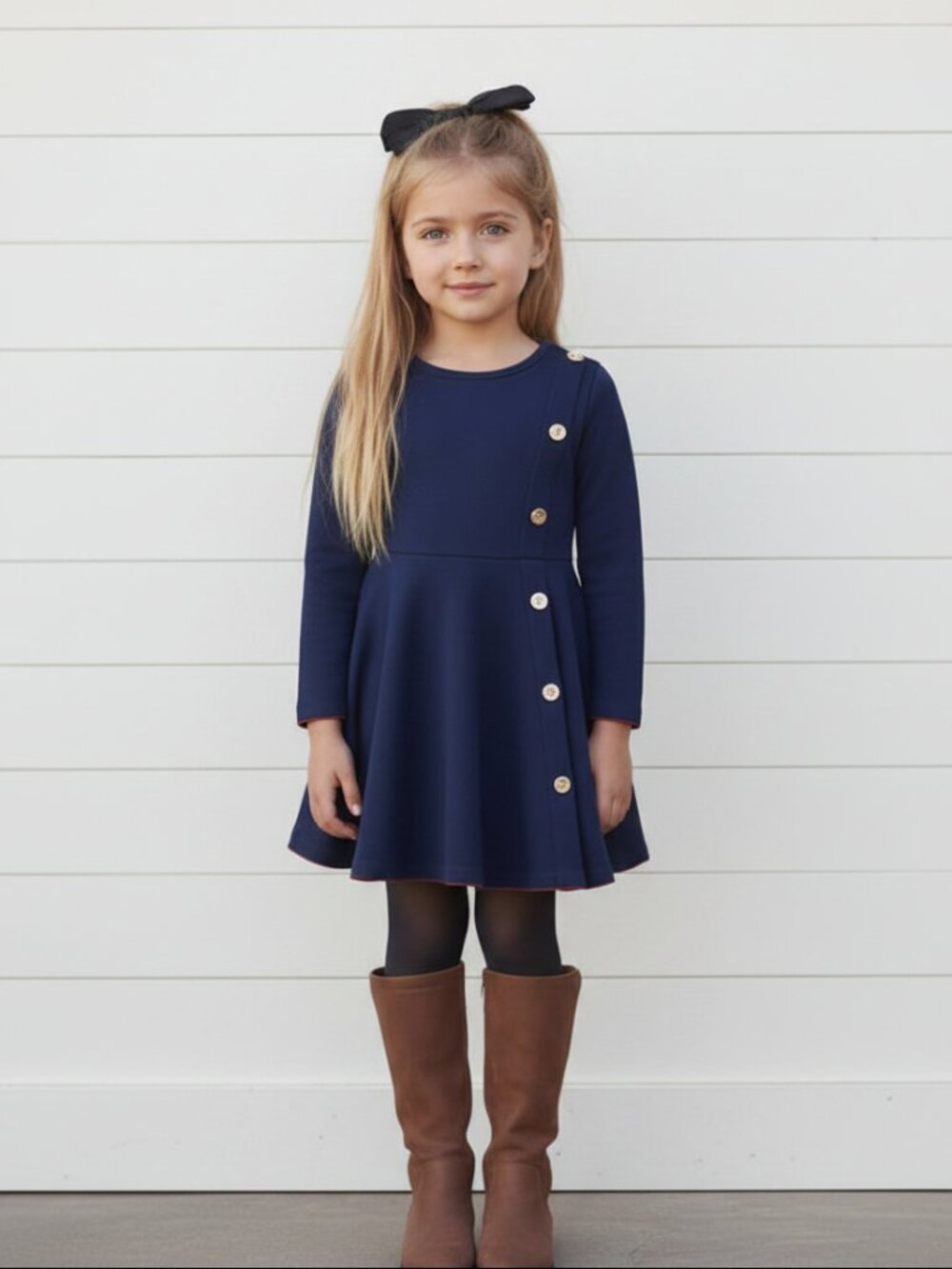 Navy Blue Long Sleeve Dress w/Gold Buttons, NWT, girls